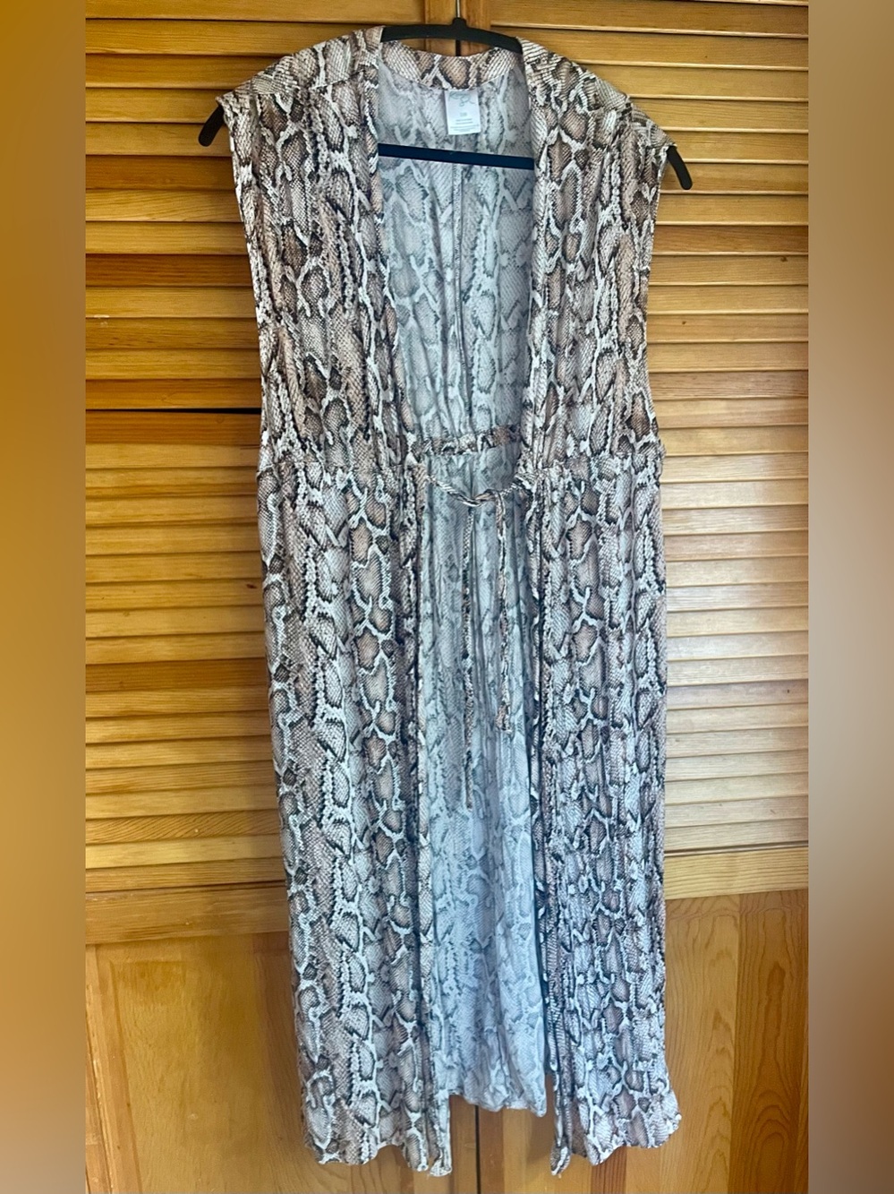 Snake Print Cover up or Duster Vest - cream Neutral Brown. Women’s S/M